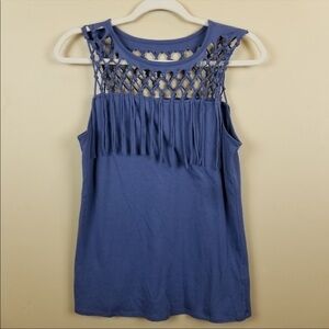 Rock & Republic Blue Fringe Sleeveless Top Sz S EUC